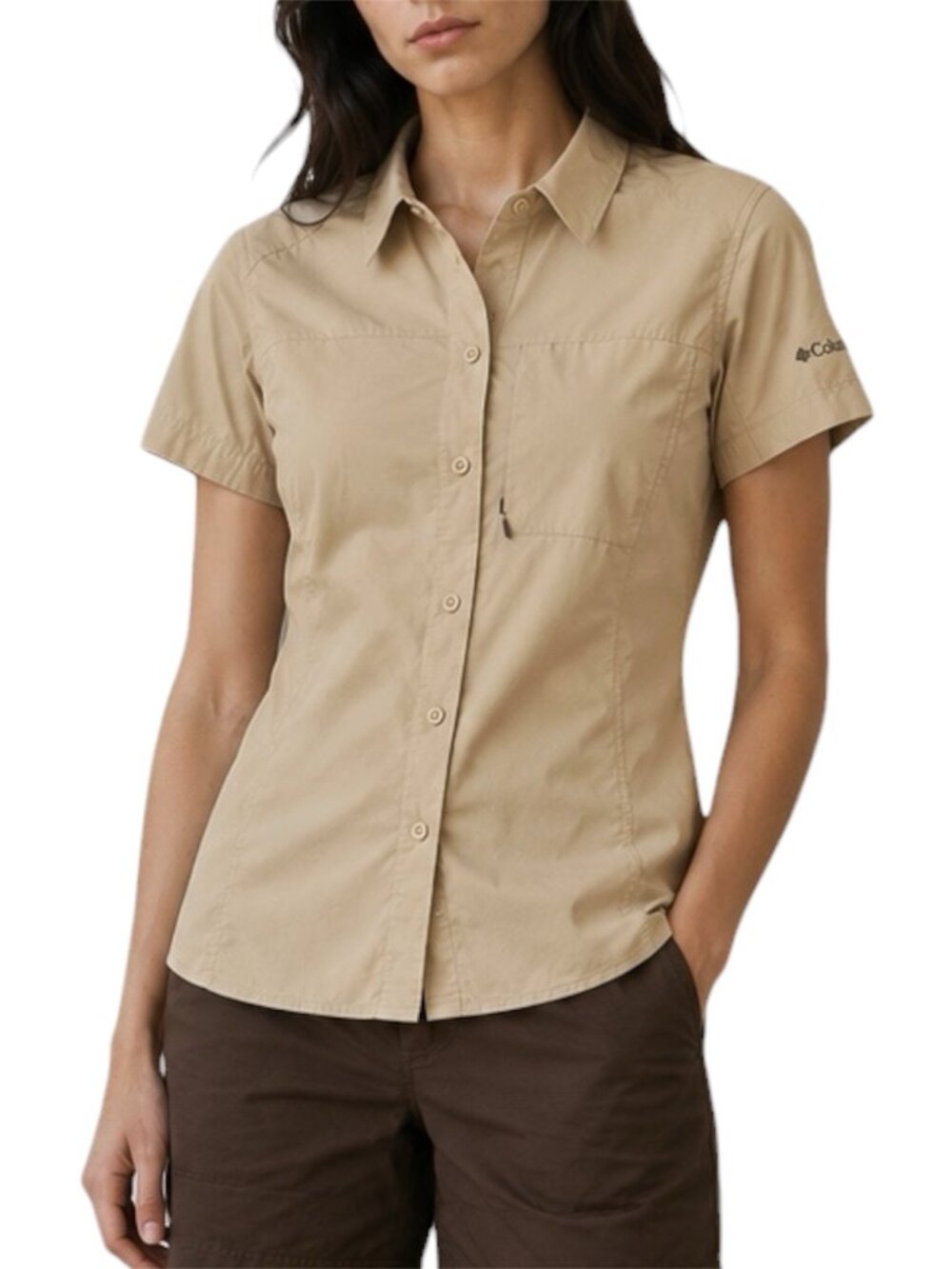 L Columbia Silver Ridge Women’s Beige Hiking Fishing Safari Utility Button Up